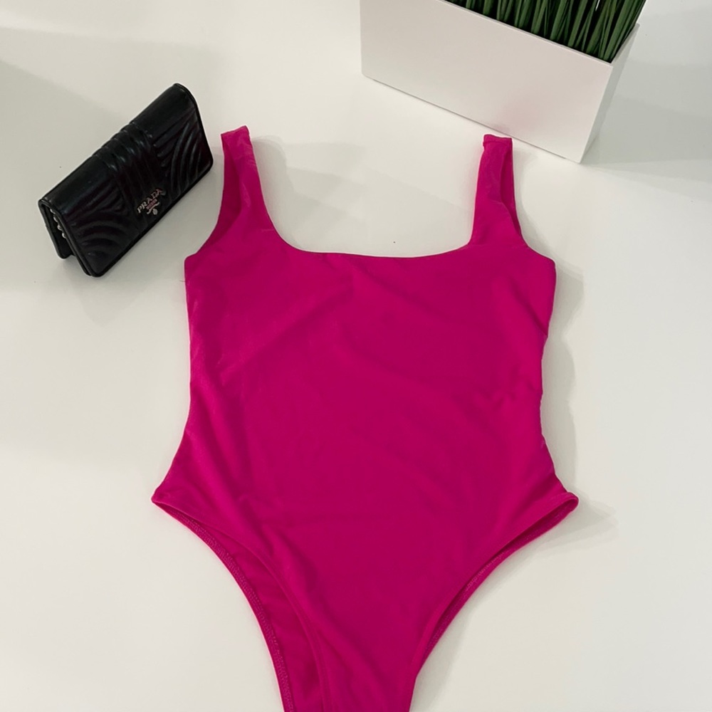 SHEIN Hot Pink Square Neck One-Piece Bodysuit